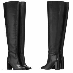 NWT Maje Over The Knee Fold Leather Boots Black